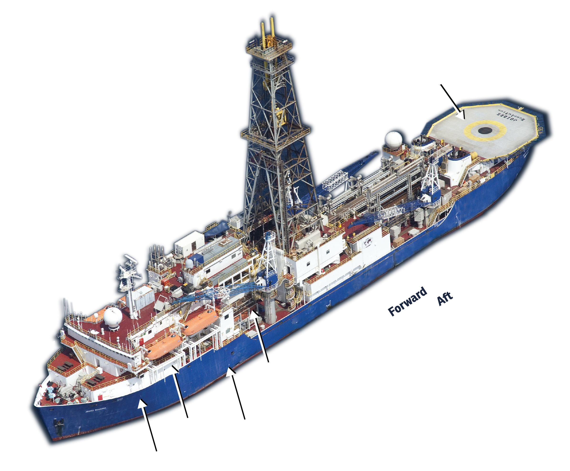 Research Vessel Tour – JOIDES Resolution bow stern boat diagram 