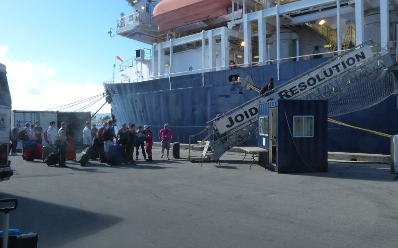 Scientists boarding the JR in Guam