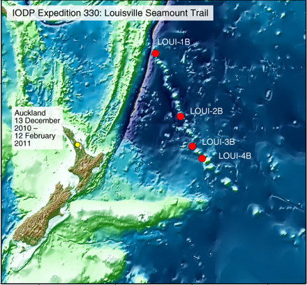 The general survey area on the Louisville Seamount Chain, showing