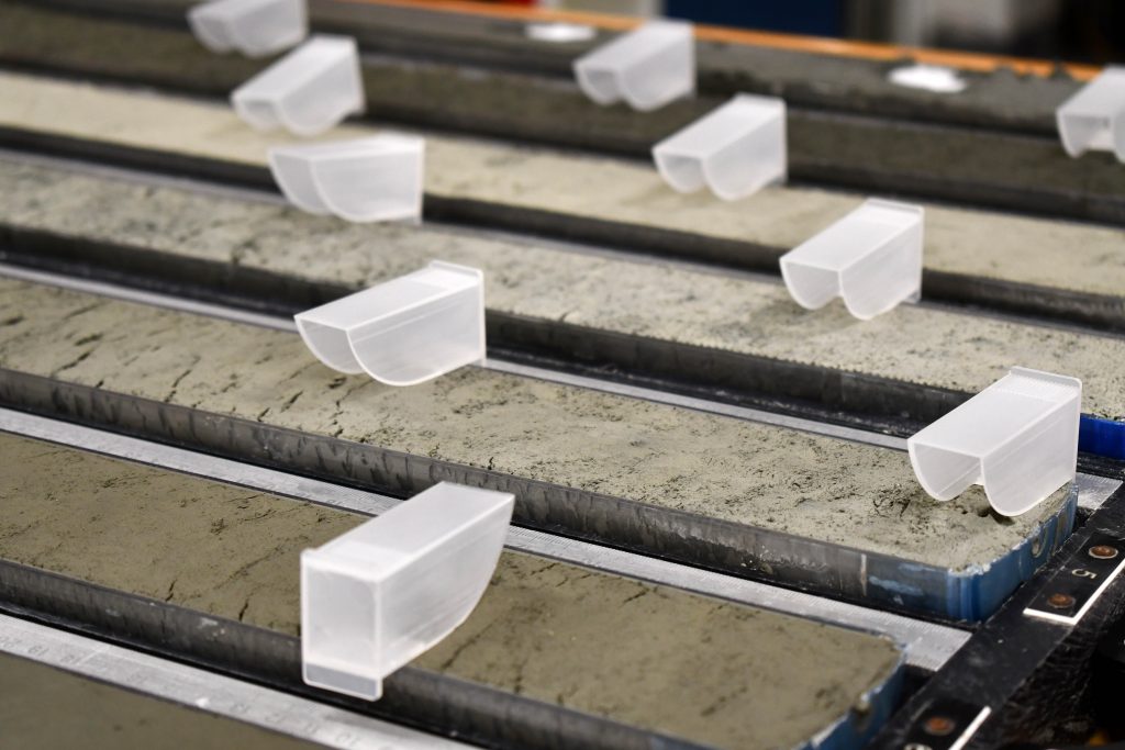 Sediment cores in various shades of grey