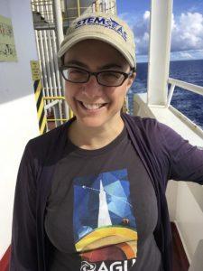 Sharon stands on the port-side deck of the JR.