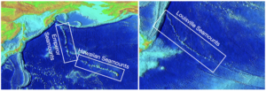 Typical "string of pearls" hotspot tracks: Emperor-Hawaii and Louisville Seamounts