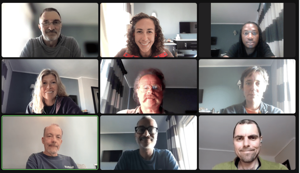 Screenshot of Zoom call featuring all nine EXP397T scientists.