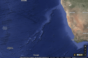 Screenshot of Google Maps showing the Walvis Ridge.