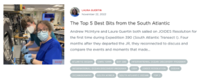 Screenshot from the StoryCorps archive showing Laura Guertin and Andrew McIntyre, with the conversation title "The Top 5 Best Bits from the South Atlantic"