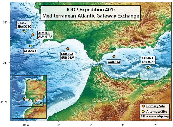 Map of expedition 401 drilling sites